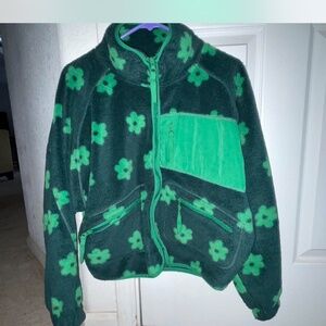 ** SOLD** Urban Outfitters flower fleece zip up jacket green size M